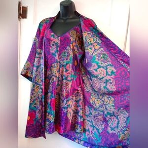 Laura Gayle women's PS small silky satin nightie nightgown and robe set vintage